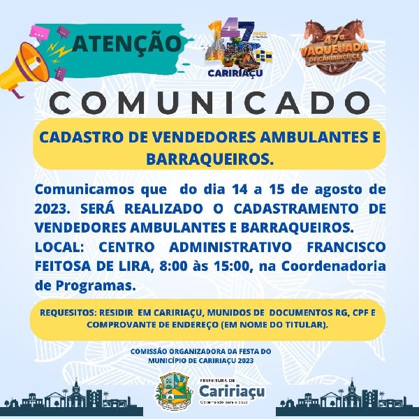 Convocação dos vendedores ambulantes para concessão de